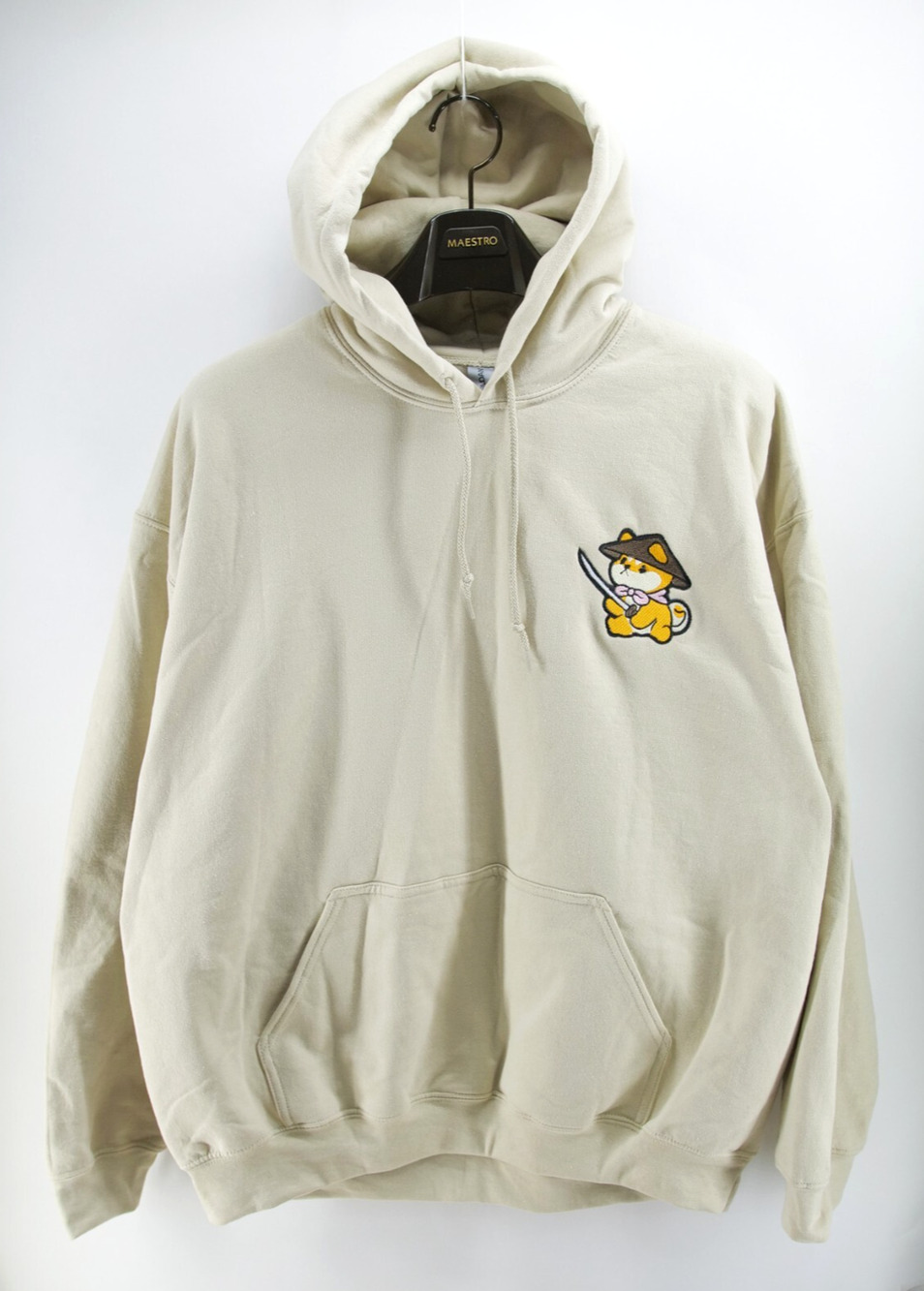 Shiba Inu Ninja Embroidered Hoodie Beige XL Gildan